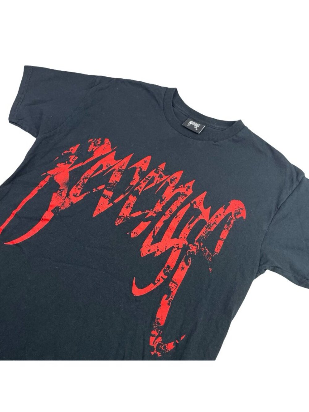 Revenge Men's Crewneck S/S T-Shirt Black/Red Spell-Out Logo • Medium